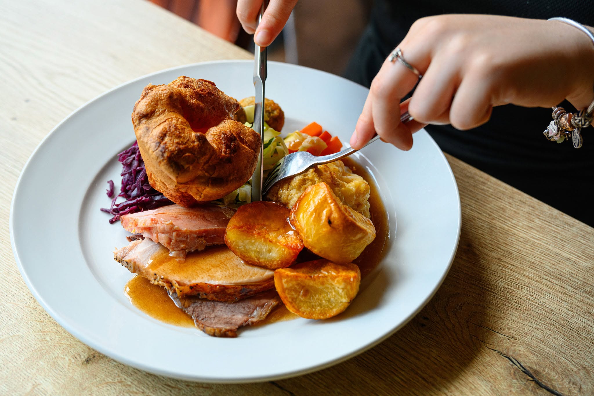 Roast meats and potatoes on The Victoria Inn carvery